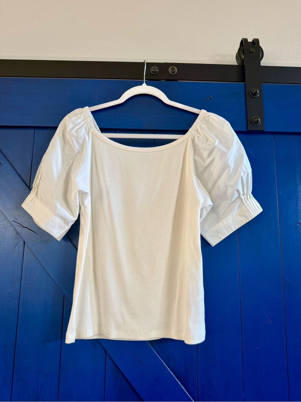 J. Crew Cream Puff Sleeve Square Neck Top, Large